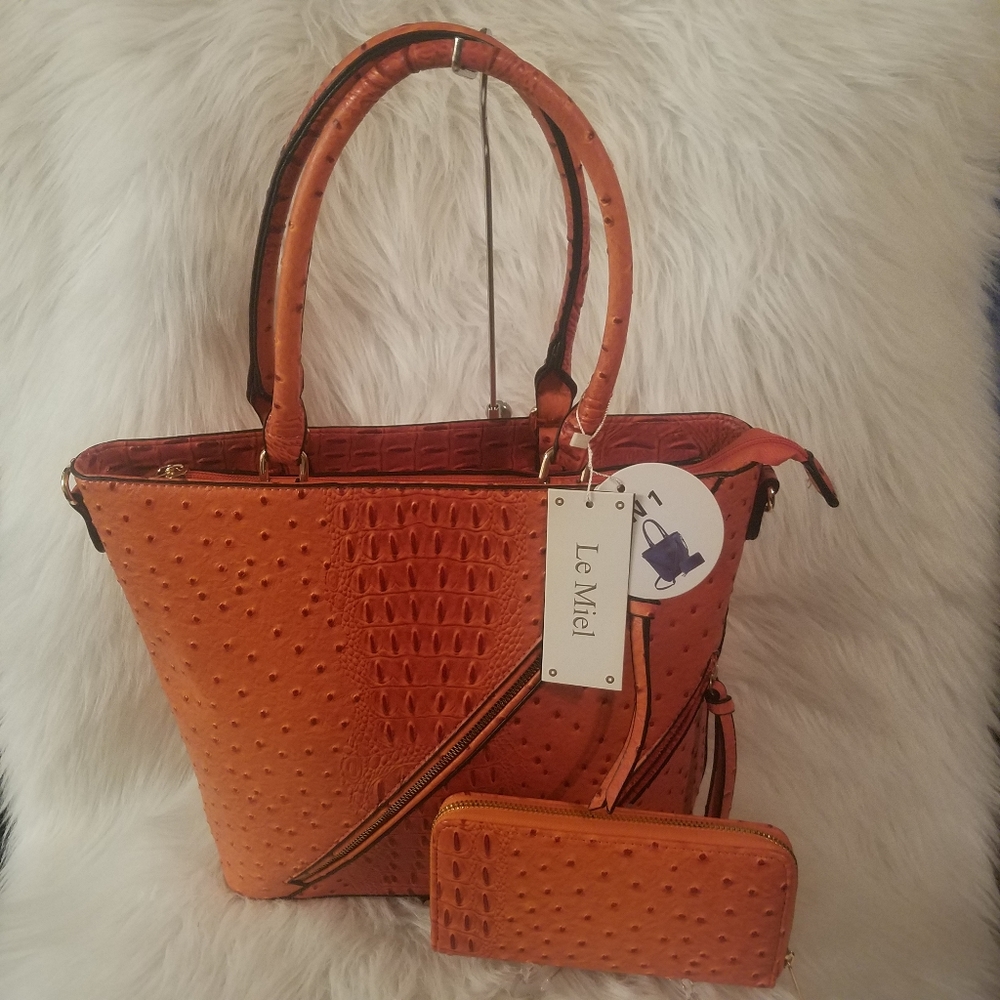 ORANGE CLASSIC EMBOSSED TOTE SET